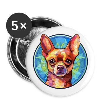 Chihuahua Dog Stained Glass Colorful Cartoon Kawai - Buttons large 2.2''/56 mm (5-pack) - white - Front