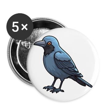 Corbeau mignon dessin animé kawaii aquarelle animal animal de compagnie - Lot de 5 grands badges (56 mm) - blanc - Devant