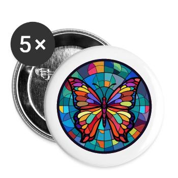 Butterfly Stained Glass Colorful Cartoon Kawaii An - Buttons large 2.2''/56 mm (5-pack) - white - Front