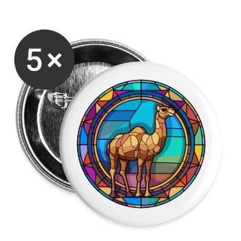 Kamel-Buntglas-Bunt-Cartoon-Kawaii-Tier - Buttons groß 56 mm (5er Pack) - Weiß - Vorne