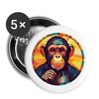 Chimpanzé vitrail coloré dessin animé Kawaii A - Lot de 5 grands badges (56 mm) - blanc - Devant