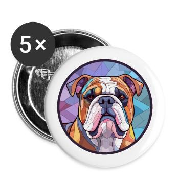 Bulldogge Hund Bunte Karikatur Kawaii - Buttons groß 56 mm (5er Pack) - Weiß - Vorne