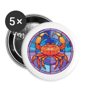 Krabben-Buntglas-Cartoon-Kawaii-Tier - Buttons groß 56 mm (5er Pack) - Weiß - Vorne