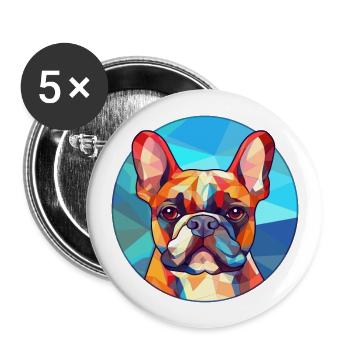 Französische Bulldogge Hund Bunte Karikatur aus Glas - Buttons groß 56 mm (5er Pack) - Weiß - Vorne
