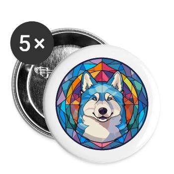 Husky Dog Stained Glass Colorful Cartoon Kawaii An - Buttons large 2.2''/56 mm (5-pack) - white - Front