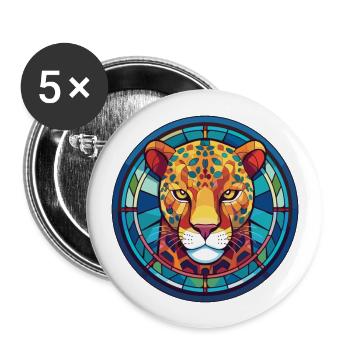 Jaguar Buntes Glas Bunte Karikatur Kawaii Anima - Buttons groß 56 mm (5er Pack) - Weiß - Vorne