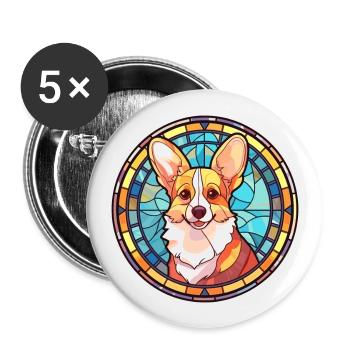 Corgi chien vitrail coloré dessin animé Kawaii An - Lot de 5 grands badges (56 mm) - blanc - Devant
