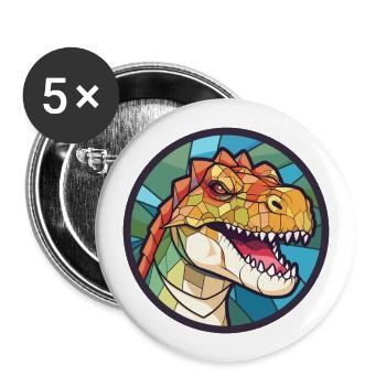 Dinosaur Stained Glass Colorful Cartoon Kawaii Ani - Buttons large 2.2''/56 mm (5-pack) - white - Front