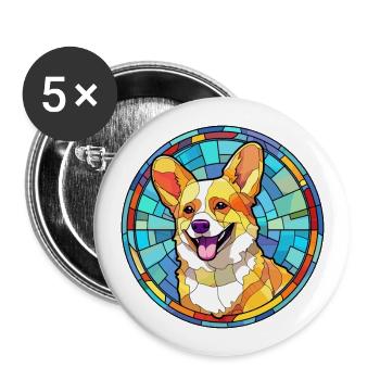 Corgi chien vitrail dessin animé Kawaii Animal - Lot de 5 grands badges (56 mm) - blanc - Devant