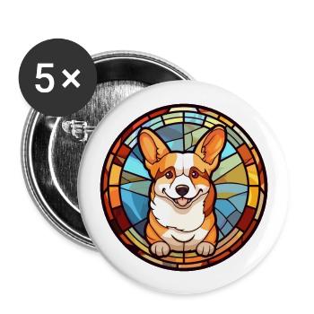 Corgi chien vitrail dessin animé Kawaii Animal - Lot de 5 grands badges (56 mm) - blanc - Devant