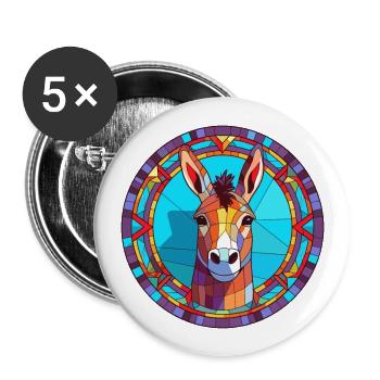 Donkey Stained Glass Colorful Cartoon Kawaii Anima - Buttons large 2.2''/56 mm (5-pack) - white - Front