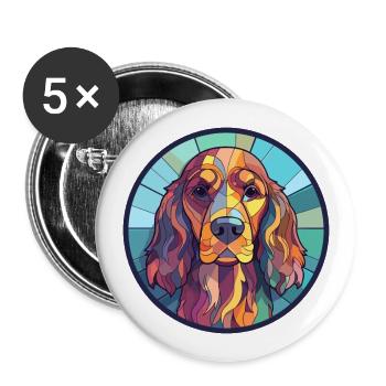 Cocker anglais Spaniel chien vitrail coloré - Lot de 5 grands badges (56 mm) - blanc - Devant