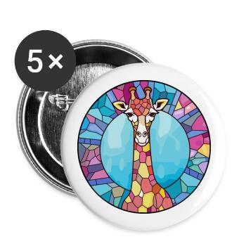 Girafe vitrail coloré dessin animé Kawaii Anim - Lot de 5 grands badges (56 mm) - blanc - Devant
