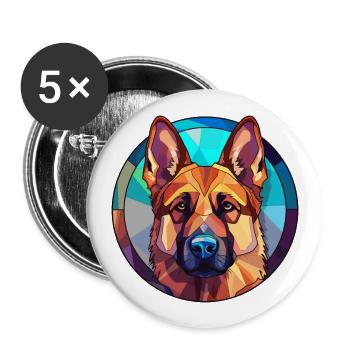 German Shepherd Dog Stained Glass Colorful Cartoon - Buttons large 2.2''/56 mm (5-pack) - white - Front