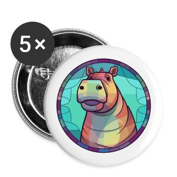 Nilpferd Bunte Karikatur Kawaii Tier - Buttons groß 56 mm (5er Pack) - Weiß - Vorne