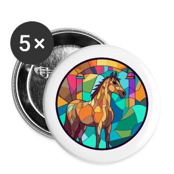 Pferd Bunte Karikatur Kawaii Tier - Buttons groß 56 mm (5er Pack) - Weiß - Vorne