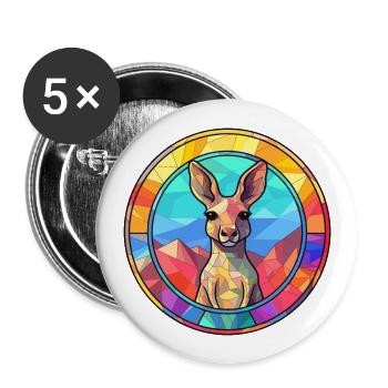 Kangourou vitrail coloré dessin animé Kawaii Ani - Lot de 5 grands badges (56 mm) - blanc - Devant