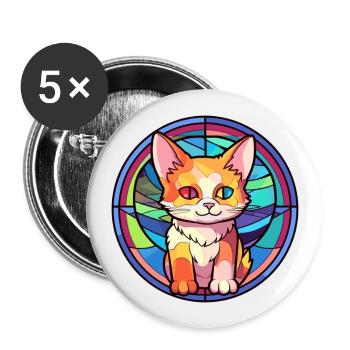 Chaton vitrail coloré dessin animé Kawaii Anima - Lot de 5 grands badges (56 mm) - blanc - Devant