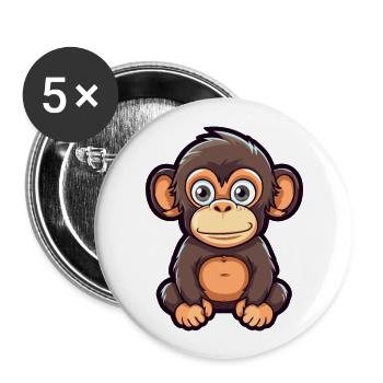 Chimpanzé Mignon Dessin Animé Kawaii Aquarelle Animal P - Lot de 5 grands badges (56 mm) - blanc - Devant