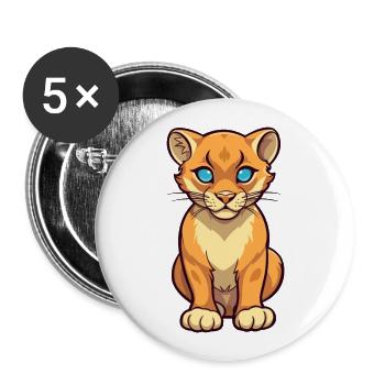 Cougar Cute Cartoon Kawaii Watercolor Animal Pet - Buttons large 2.2''/56 mm (5-pack) - white - Front