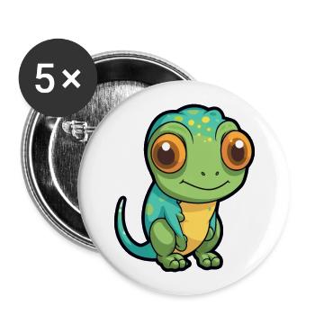 Caméléon Mignon Dessin Animé Kawaii Aquarelle Animal Pe - Lot de 5 grands badges (56 mm) - blanc - Devant