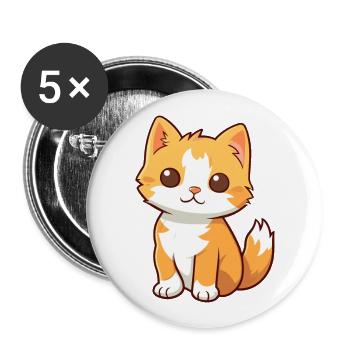 Chaton mignon dessin animé kawaii aquarelle Animal de compagnie - Lot de 5 grands badges (56 mm) - blanc - Devant