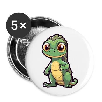 Iguana Cute Cartoon Kawaii Watercolor Animal Pet - Buttons large 2.2''/56 mm (5-pack) - white - Front