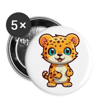 Jaguar Niedliche Karikatur Kawaii Aquarell Tier Haustier - Buttons groß 56 mm (5er Pack) - Weiß - Vorne