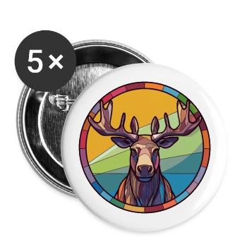 Moose Stained Glass Colorful Cartoon Kawaii Animal - Buttons large 2.2''/56 mm (5-pack) - white - Front