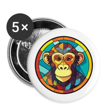 Affe Buntglas Bunte Karikatur Kawaii Anima - Buttons groß 56 mm (5er Pack) - Weiß - Vorne