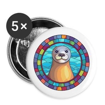 Sceau vitrail coloré dessin animé Kawaii Animal - Lot de 5 grands badges (56 mm) - blanc - Devant