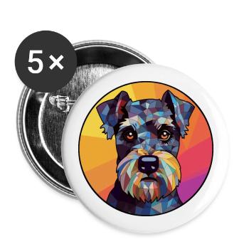 Miniatur Schnauzer Hund Buntes Glas Buntes Auto - Buttons groß 56 mm (5er Pack) - Weiß - Vorne
