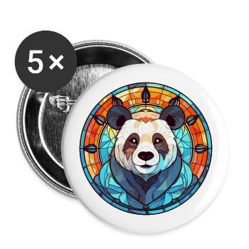 Panda Stained Glass Colorful Cartoon Kawaii Animal - Buttons large 2.2''/56 mm (5-pack) - white - Front