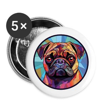Pug Dog Stained Glass Colorful Cartoon Kawaii Anim - Buttons large 2.2''/56 mm (5-pack) - white - Front