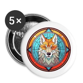 Wolf Stained Glass Colorful Cartoon Kawaii Animal - Buttons large 2.2''/56 mm (5-pack) - white - Front