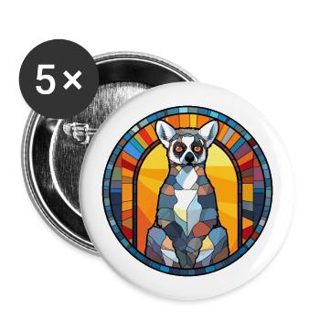 Lemur Stained Glass Colorful Cartoon Kawaii Animal - Buttons large 2.2''/56 mm (5-pack) - white - Front