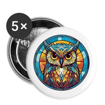 Eule Buntglas Bunte Karikatur Kawaii Tier - Buttons groß 56 mm (5er Pack) - Weiß - Vorne