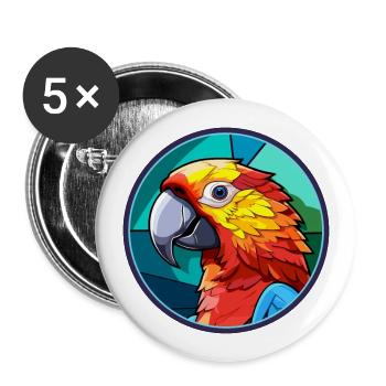 Papagei Buntglas Bunte Karikatur Kawaii Anima - Buttons groß 56 mm (5er Pack) - Weiß - Vorne