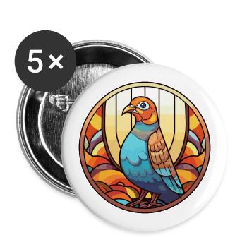 Perdrix vitrail coloré dessin animé Kawaii An - Lot de 5 grands badges (56 mm) - blanc - Devant