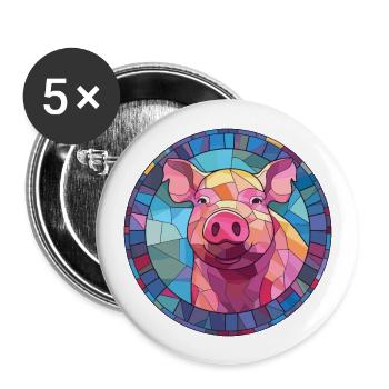 Schwein Buntglas bunte Karikatur Kawaii Tier - Buttons groß 56 mm (5er Pack) - Weiß - Vorne