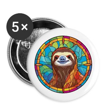 Faultier Buntes Buntes Cartoon-Kawaii-Tier - Buttons groß 56 mm (5er Pack) - Weiß - Vorne
