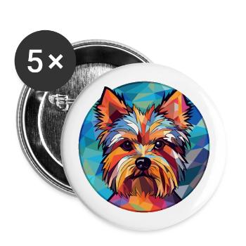 Yorkshire Terrier chien vitrail coloré Carto - Lot de 5 grands badges (56 mm) - blanc - Devant