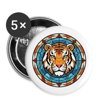 Tiger Buntes Buntes Karikatur-Kawaii-Tier - Buttons groß 56 mm (5er Pack) - Weiß - Vorne