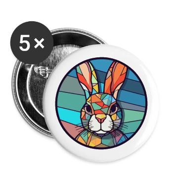 Hasen-Buntglas-Bunt-Cartoon-Kawaii-Tier - Buttons groß 56 mm (5er Pack) - Weiß - Vorne