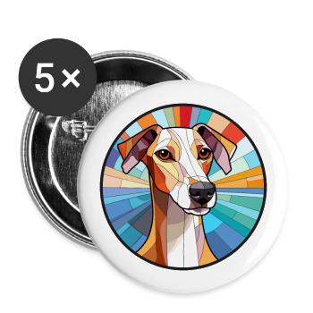 Whippet Hund Buntes Glas Bunte Karikatur Kawaii - Buttons groß 56 mm (5er Pack) - Weiß - Vorne