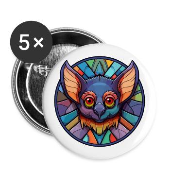 Fledermaus-Buntglas-Cartoon-Kawaii-Tier - Buttons groß 56 mm (5er Pack) - Weiß - Vorne