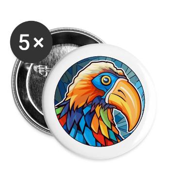 Oiseau vitrail coloré dessin animé Kawaii Animal - Lot de 5 grands badges (56 mm) - blanc - Devant