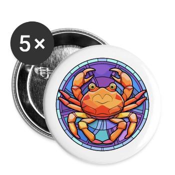 Krabben-Buntglas-Cartoon-Kawaii-Tier - Buttons groß 56 mm (5er Pack) - Weiß - Vorne