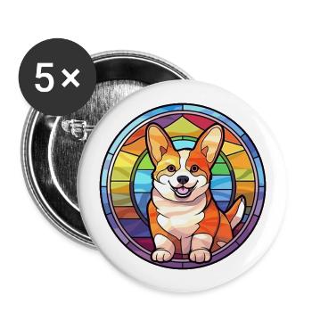 Corgi Hund Buntes Glas Bunte Karikatur Kawaii An - Buttons groß 56 mm (5er Pack) - Weiß - Vorne