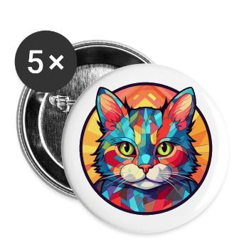 Chaton vitrail coloré dessin animé Kawaii Anima - Lot de 5 grands badges (56 mm) - blanc - Devant